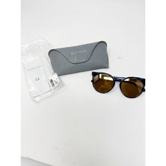 Etro Womens Blue‎ Havana Gold Mirrored ET660S Round Sunglasses Made In Italy New